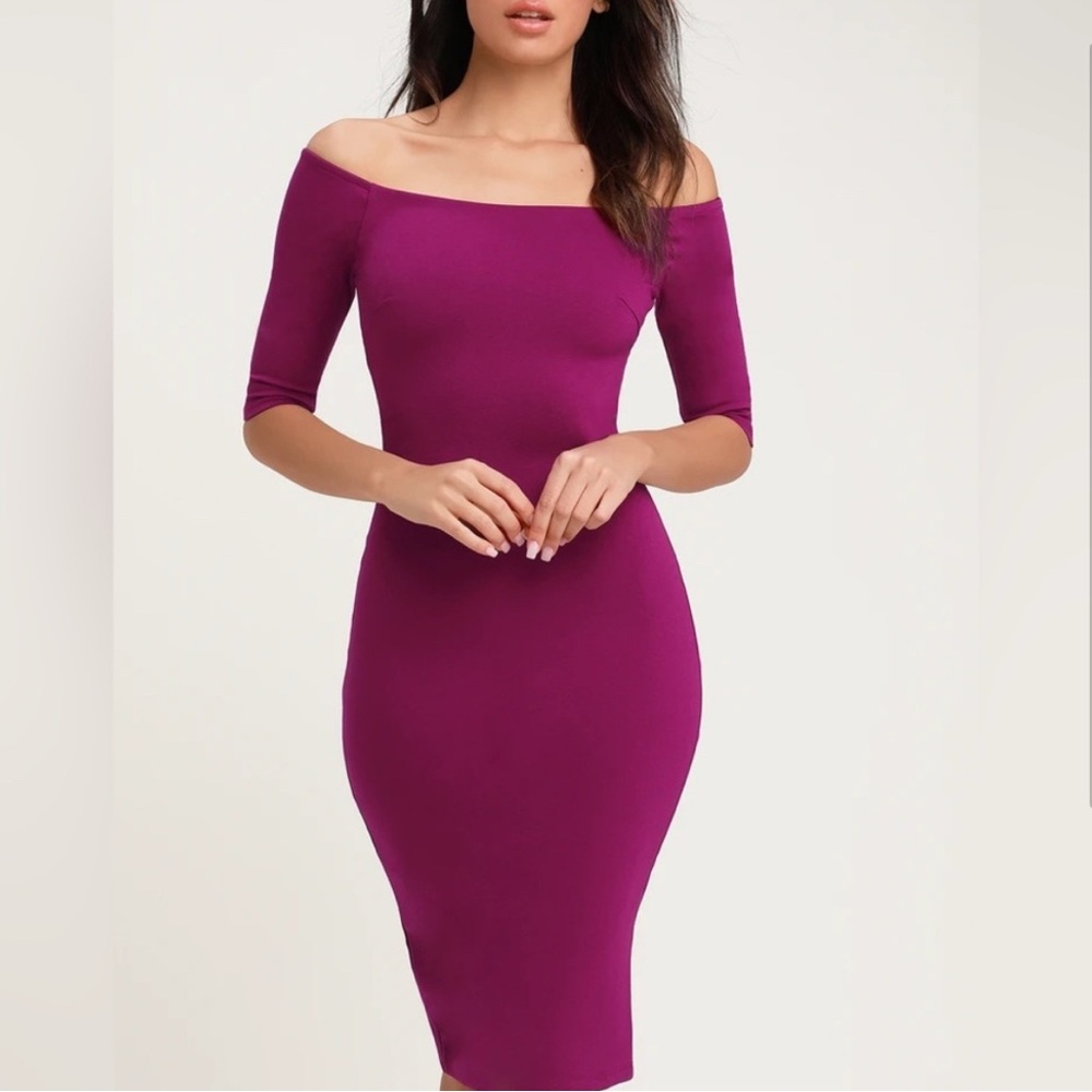 Lulu's Pink Off-the-Shoulder Bodycon Midi Dress